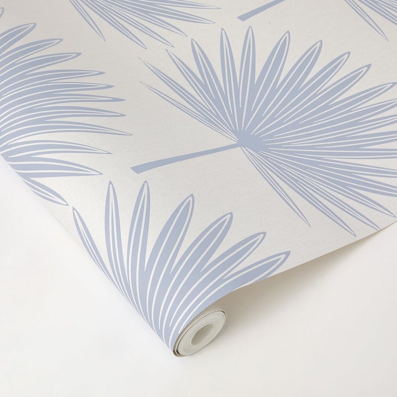 Tempaper Powder Blue & Off-White Stamped Palm Removable Peel and Stick Boho Wallpaper, 20.5 in X 16.5 ft, Made in The USA - Image 5