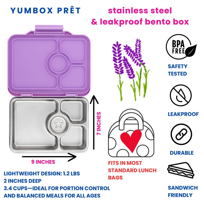 Yumbox PrÃªt Leakproof Stainless Steel Bento Lunch Box, 3.4 Cup Healthy Portion Size for Balanced Eating â€“ Durable Lunch Container for Sandwiches & Snacks (Lavande Purple) - Image 2