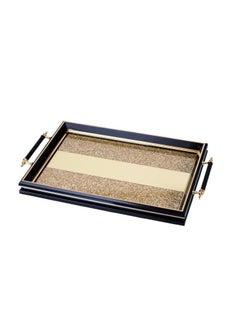 Hic Gold-colored wooden serving tray with a floor of golden crystals with a black hand 