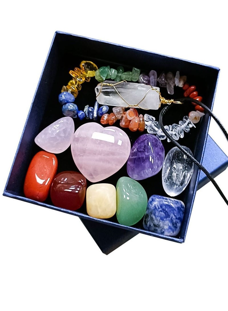 NIBEMINENT 7 Chakra Raw Tumbled Stones Pendant Necklaces Bracelet Spiritual Women Beginners Meditation Stone - Image 1