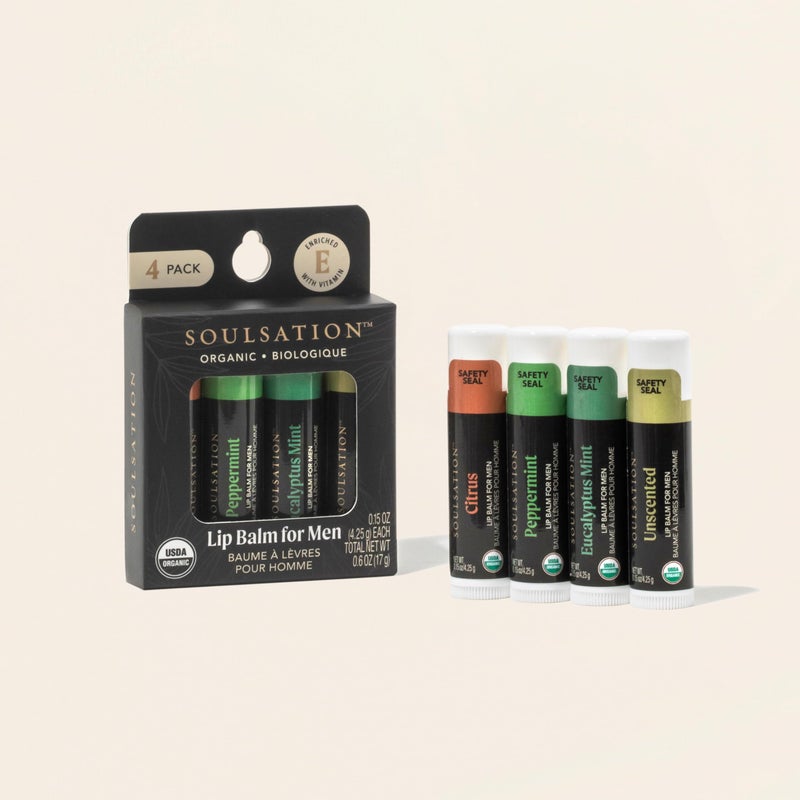 SOULSATION مجموعة بلسم الشفاه العضوي سولساشن للرجال - 4 نكهات - 100% مرطب طبيعي للشفاه المتشققة والجافة - Image 3