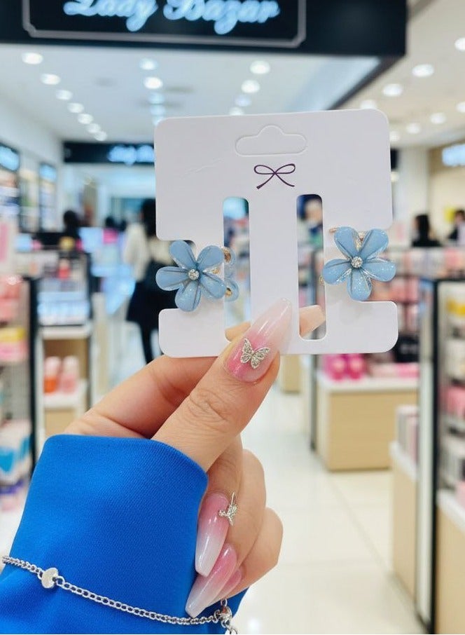 2 Pcs of Mini Blue Flower Hair Clips - Image 2