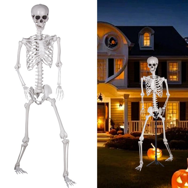 SUNREEK 79ft Halloween Full Size Skeleton Realistic Giant Human Skeleton Bones with Full Body Posable Joints Scary Plastic Large Skeleton for Halloween Graveyard Haunted House Spooky Scene Dcor