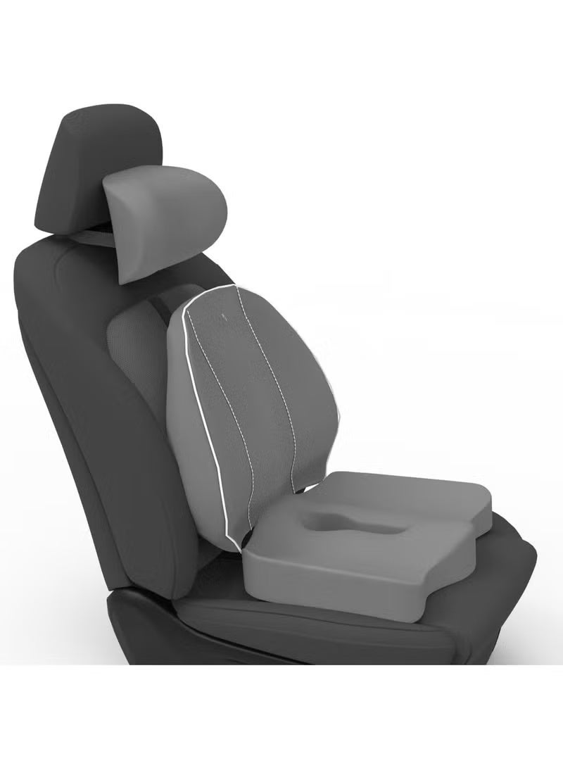 Memory Foam Car Seat Cushion Combo (3-in-1) - Lumbar Backrest, Coccyx Cushion & Neckrest Kit for Sciatica, Tailbone, and Back Pain Relief - Orthopedic Support for Driving & Office - Image 2