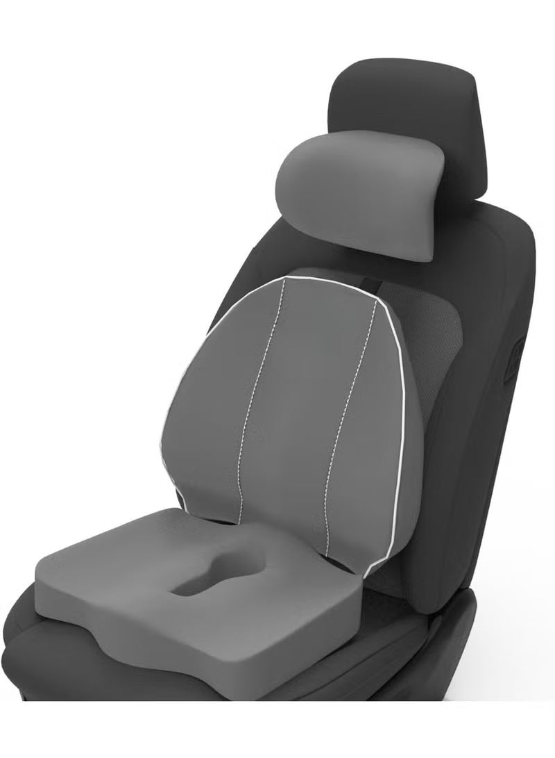 Memory Foam Car Seat Cushion Combo (3-in-1) - Lumbar Backrest, Coccyx Cushion & Neckrest Kit for Sciatica, Tailbone, and Back Pain Relief - Orthopedic Support for Driving & Office - Image 3