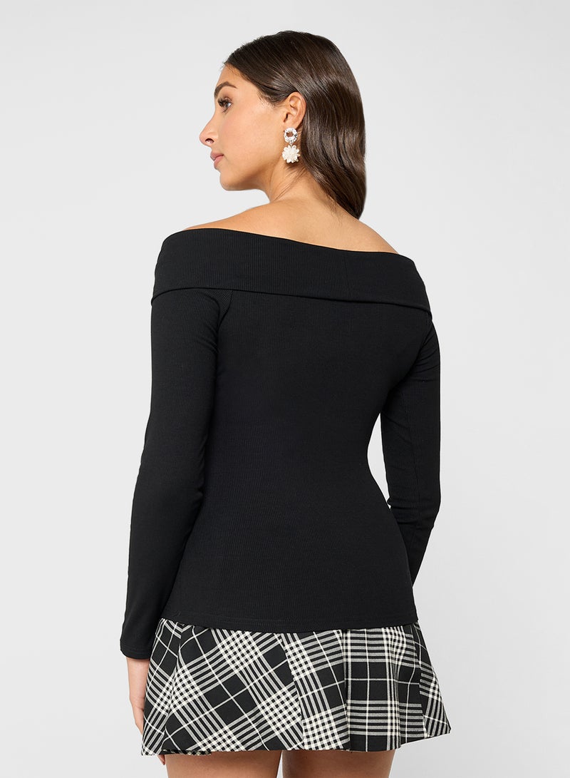 جينجر بلوزة ضيقة مكشوفة الأكتاف بكسرات - Image 2