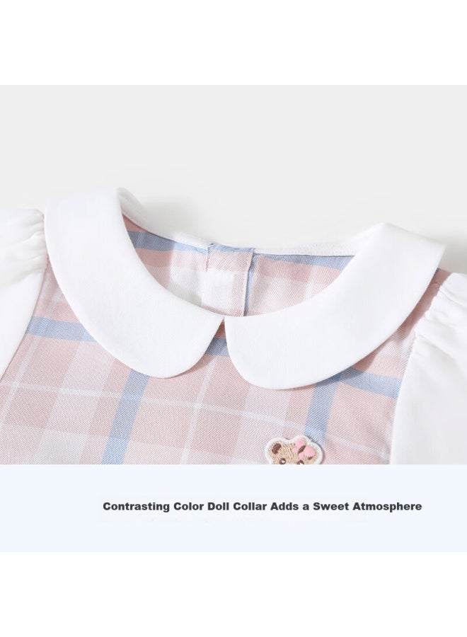 Classic Teddy Girls' Dress Children's Spring School Style Princess Dress Blue Pink Size 90 - Image 3