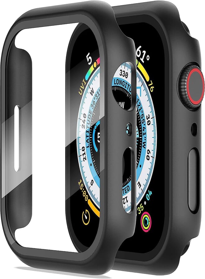 Next store Hard Case Compatible with iWatch 44mm Series 6/5/4 with Tempered Glass Screen Protector, Ultra-Thin Rugged Protective Cover for iWatch 44mm (Black)
