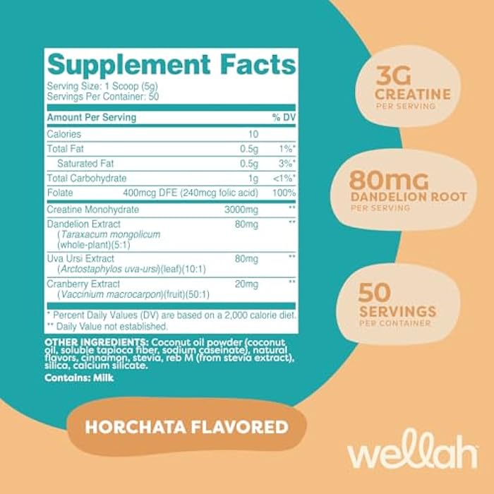 Wellah Creatine for Women (50 Servings, Horchata) - Creatine Monohydrate with Dandelion & Cranberry Extract - Image 2