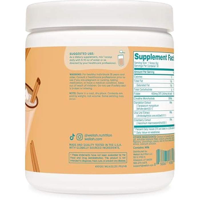 Wellah Creatine for Women (50 Servings, Horchata) - Creatine Monohydrate with Dandelion & Cranberry Extract - Image 3