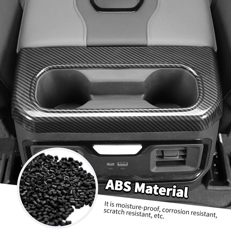 Jimen Center Console Rear Cup Holder Panel Cover Trim for Chevrolet Silverado/GMC Sierra 2022-2024 - Carbon Fiber - Image 5