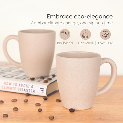Eha Set of 6 Earth-Friendly Classic Coffee Mug | 300 ml | Made with Rice Husk & Bamboo Fibers | Microwave Safe (Reheat only) | for Hot & Cold Coffee, Milk & Tea Cup | Matte Finish Mugs | Sand Castle - Image 3