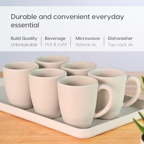 Eha Set of 6 Earth-Friendly Classic Coffee Mug | 300 ml | Made with Rice Husk & Bamboo Fibers | Microwave Safe (Reheat only) | for Hot & Cold Coffee, Milk & Tea Cup | Matte Finish Mugs | Sand Castle - Image 4