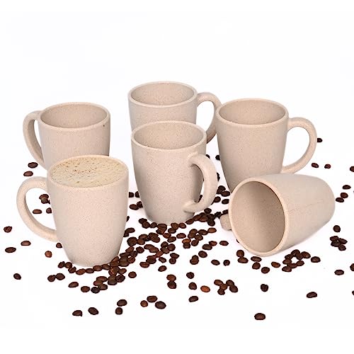 Eha Set of 6 Earth-Friendly Classic Coffee Mug | 300 ml | Made with Rice Husk & Bamboo Fibers | Microwave Safe (Reheat only) | for Hot & Cold Coffee, Milk & Tea Cup | Matte Finish Mugs | Sand Castle - Image 1