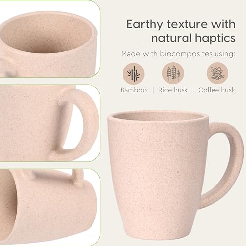 Eha Set of 6 Earth-Friendly Classic Coffee Mug | 300 ml | Made with Rice Husk & Bamboo Fibers | Microwave Safe (Reheat only) | for Hot & Cold Coffee, Milk & Tea Cup | Matte Finish Mugs | Sand Castle - Image 5