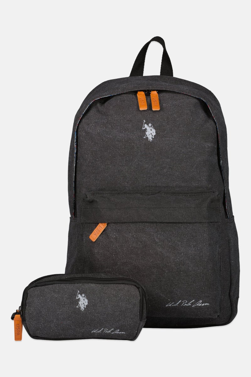 U.S. Polo Assn. Men Brand Logo Backpack With Pouch, Heather Black  - Image 1