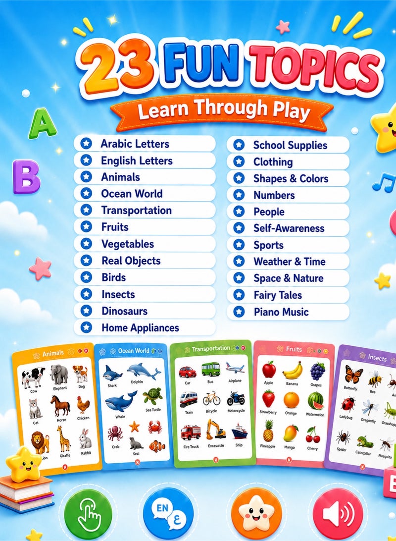 Saudi Select 23-in-1 Bilingual Learning E-Book: Arabic & English | Interactive Touch & Learn |  Early Development Toy - Image 2