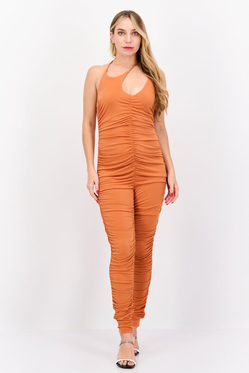 Simmi London Women Ruched Sleeveless Jumpsuit, Brown  - Image 1