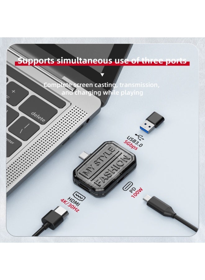 Black Transparent Type C 3 in 1 Dock Supports HDMI Screen Mirroring PD Charging USB 3.0 Transfer Compatible with Phones Tablets iPads - Image 3