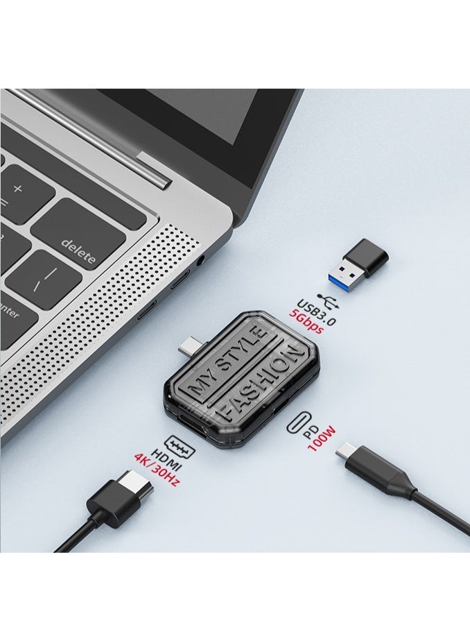 Black Transparent Type C 3 in 1 Dock Supports HDMI Screen Mirroring PD Charging USB 3.0 Transfer Compatible with Phones Tablets iPads - Image 2