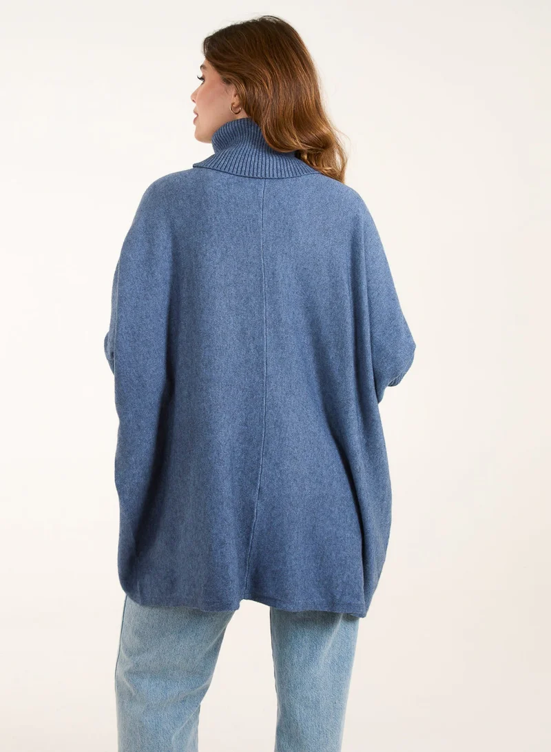 Blue Vanilla Roll Neck Pocket Jumper