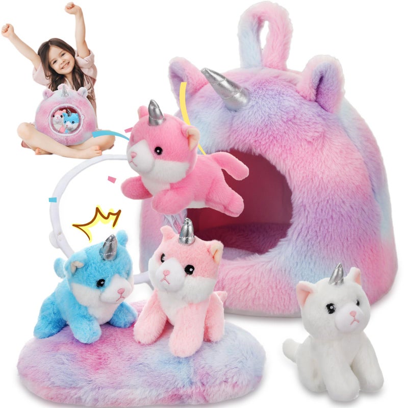LaRandom 6 Pcs Unicorn Cat Stuffed Animal Set 4 Small Cute Baby Rainbow Plushies with Carry Nest and Soft Cloud Pillow Gifts for Girls Kids Christmas Birthday Stuffings Decoration Party Favors - Image 3