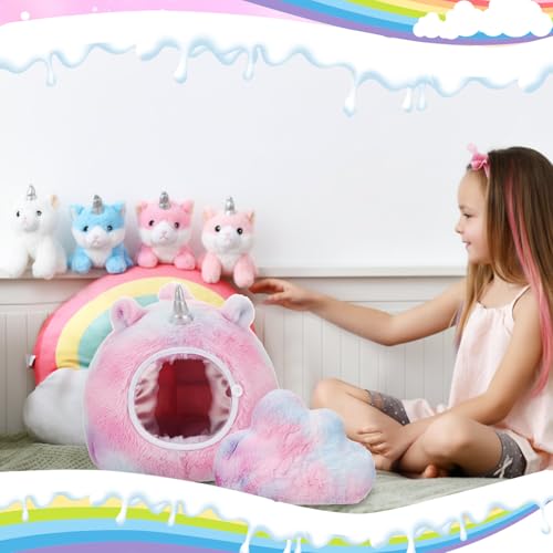 LaRandom 6 Pcs Unicorn Cat Stuffed Animal Set 4 Small Cute Baby Rainbow Plushies with Carry Nest and Soft Cloud Pillow Gifts for Girls Kids Christmas Birthday Stuffings Decoration Party Favors - Image 5