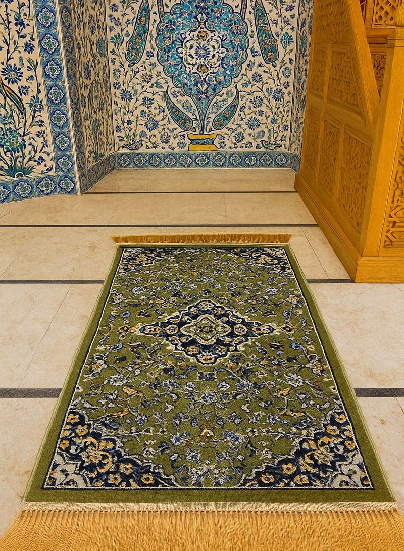 Luxury Turkish Prayer Rug with 14mm thickness, soft and comfortable with insulation against cold floors, inspired by the designs and colors of Al-Rawda Al-Sharifa carpet, size 110×70 cm. - Image 2