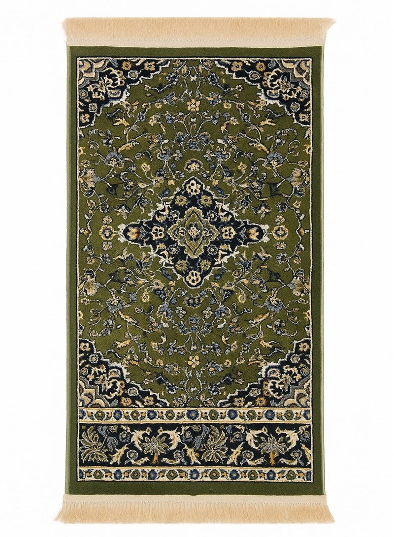 Luxury Turkish Prayer Rug with 14mm thickness, soft and comfortable with insulation against cold floors, inspired by the designs and colors of Al-Rawda Al-Sharifa carpet, size 110×70 cm. - Image 1