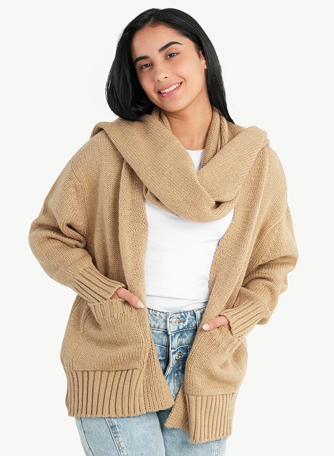 Carina Knitted Cardigan with Scarf - Image 1