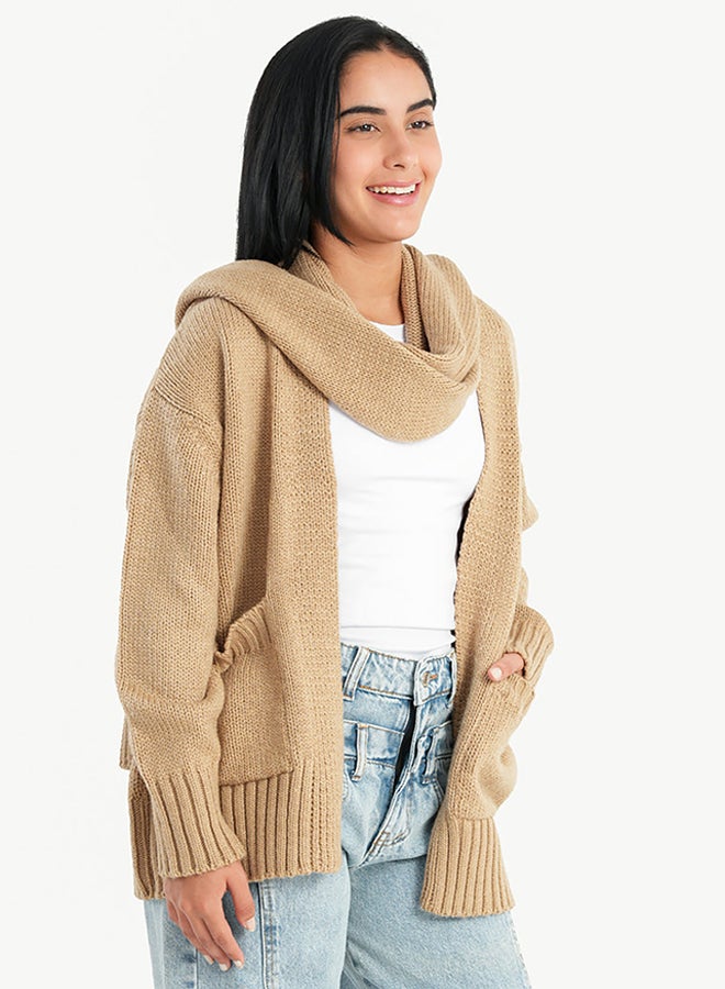 Carina Knitted Cardigan with Scarf - Image 2