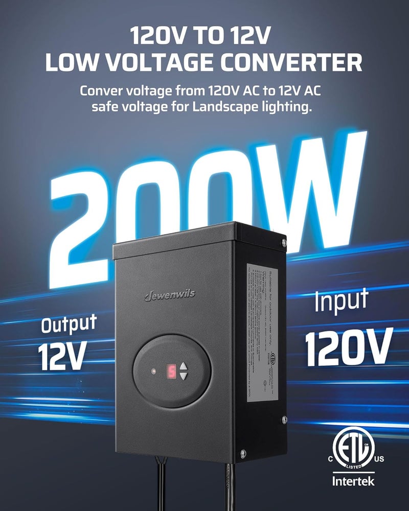 DEWENWILS 200W Low Voltage Landscape Transformer, Outdoor Weatherproof Transformer with Timer and Photocell Sensor, 120V AC to 12V AC for Landscape Lighting, LED Path Lights, Spotlights,ETL Listed - Image 2