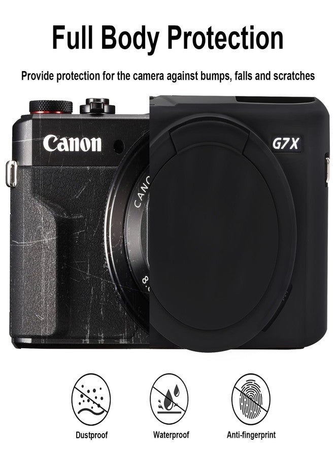 BOVKE Case for Canon Powershot G7 X Mark II Digital Camera, Soft Silicone Protective Cover with Removable Lens Cover for Canon Powershot G7X Mark II Camera, Black - Image 3
