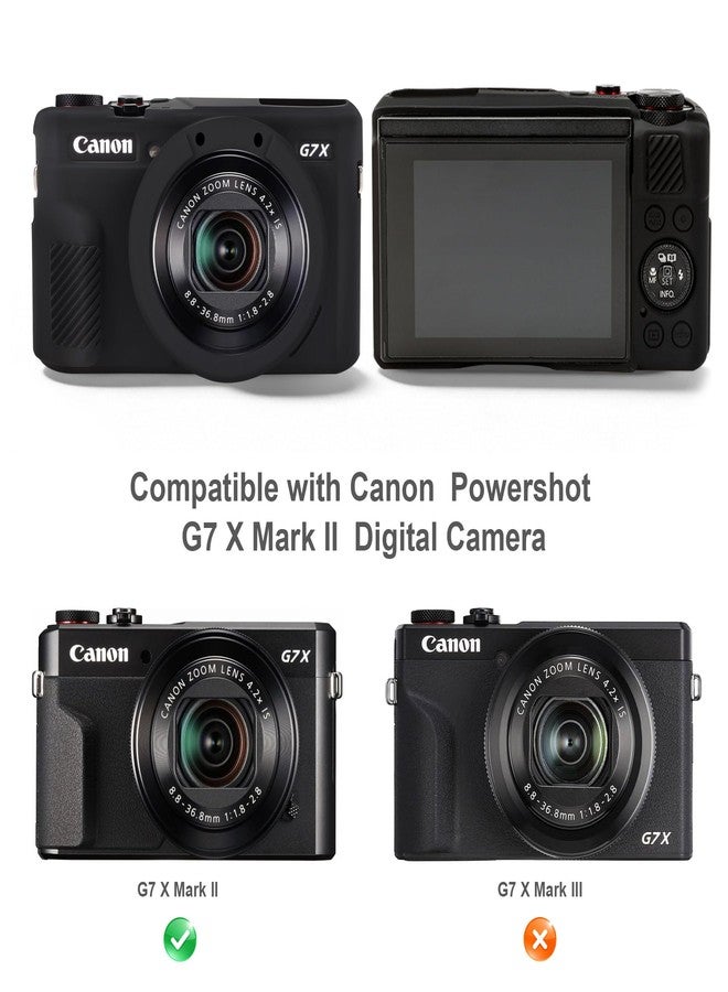 BOVKE Case for Canon Powershot G7 X Mark II Digital Camera, Soft Silicone Protective Cover with Removable Lens Cover for Canon Powershot G7X Mark II Camera, Black - Image 2