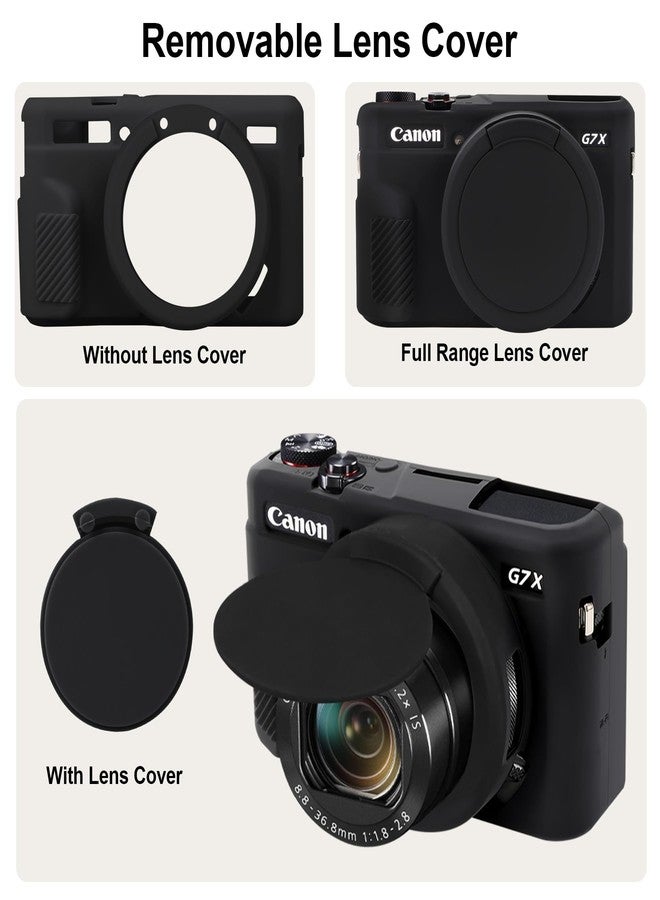 BOVKE Case for Canon Powershot G7 X Mark II Digital Camera, Soft Silicone Protective Cover with Removable Lens Cover for Canon Powershot G7X Mark II Camera, Black - Image 4