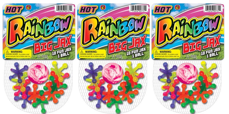 Ja-Ru JARU Rainbow Jax Toy Set 3 Pack Big Plastic Jacks Game with Ball for Kids and Adults Neon Colored Toy Jacks Fun Vintage Retro Toy Stocking Stuffers Party Favor Birthday Gifts Bulk 7313A - Image 3