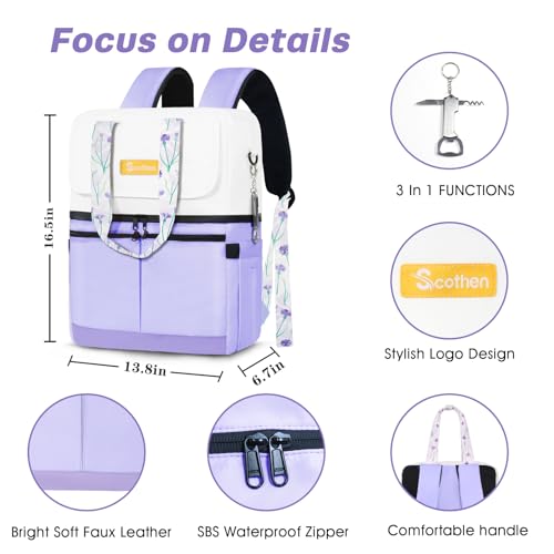 Scothen Backpack Cooler with Double Decker&12 Ice Packs-Keeps 36 Cans Cold for Up to 8h-Waterproof&Leakproof Insulated Beach Cooler Backpack-Ice Chest Backpack Small Cooler Bag for Women Picnic Travel - Image 5