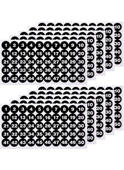 Number Stickers, Consecutive Number Stickers (1-50) 2.54cm Number Labels Waterproof Self-Adhesive Universal Label for Indoor Outdoor Daily Storage Uses (10 Sheets)