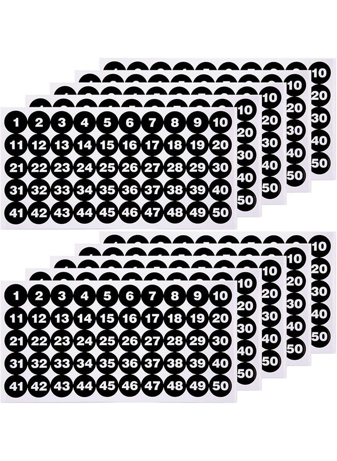 Number Stickers, Consecutive Number Stickers (1-50) 2.54cm Number Labels Waterproof Self-Adhesive Universal Label for Indoor Outdoor Daily Storage Uses (10 Sheets)