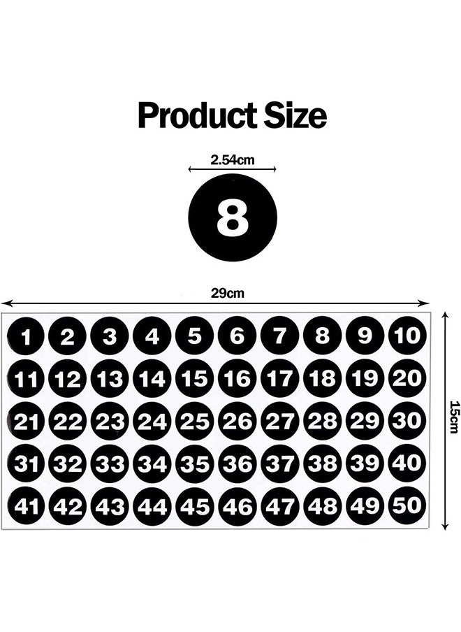 Number Stickers, Consecutive Number Stickers (1-50) 2.54cm Number Labels Waterproof Self-Adhesive Universal Label for Indoor Outdoor Daily Storage Uses (10 Sheets)
