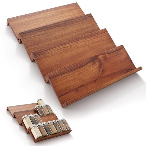 Tinamo Acacia Wooden Spice Rack Organizer for Cabinet - Spice Drawer Insert, Spice Organization for Cabinet, Seasoning Organizer, Spice Holder Pack of 4 (Acacia pack 4) - Image 1