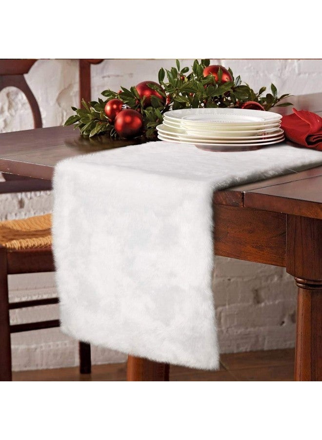 OurWarm Luxury Christmas Table Runner Snowy White Faux Fur Table Runner for Christmas Table Decorations 15 x 72 Inch - Image 1