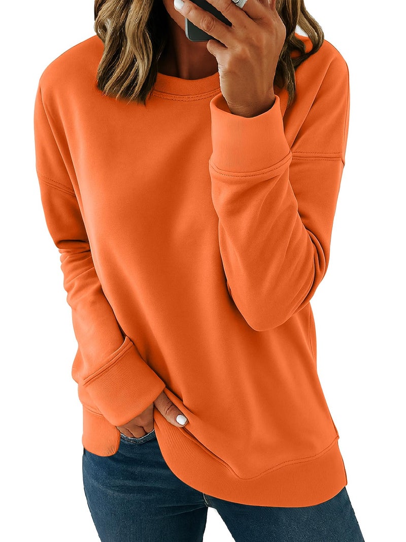 KINGFEN Womens Crewneck Sweatshirt Fall Fashion Clothes 2025 Long Sleeve Trendy Shirts Casual Tops Pullover Soft Plain Oversized Sweatshirts Lightweight Comfy Winter Outfits Sweater Orange X-Large - Image 1