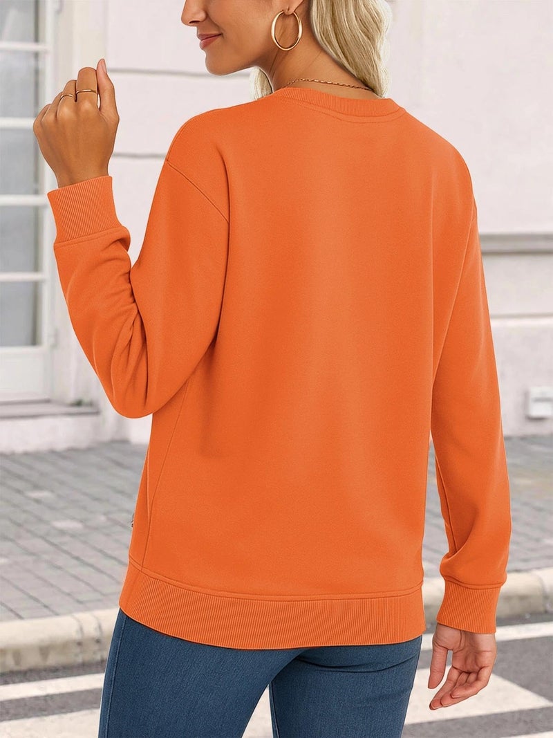KINGFEN Womens Crewneck Sweatshirt Fall Fashion Clothes 2025 Long Sleeve Trendy Shirts Casual Tops Pullover Soft Plain Oversized Sweatshirts Lightweight Comfy Winter Outfits Sweater Orange X-Large - Image 5