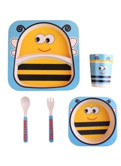 Bamboo Baby Toddler Tableware Set, Eco Friendly Bamboo Fibre Dinner Set for Toddlers & Kids, Self Feeding Baby Utensil Set of 5 Pcs, Baby Utensil with Multicolor Cartoon Motifs (Honey Bee)
