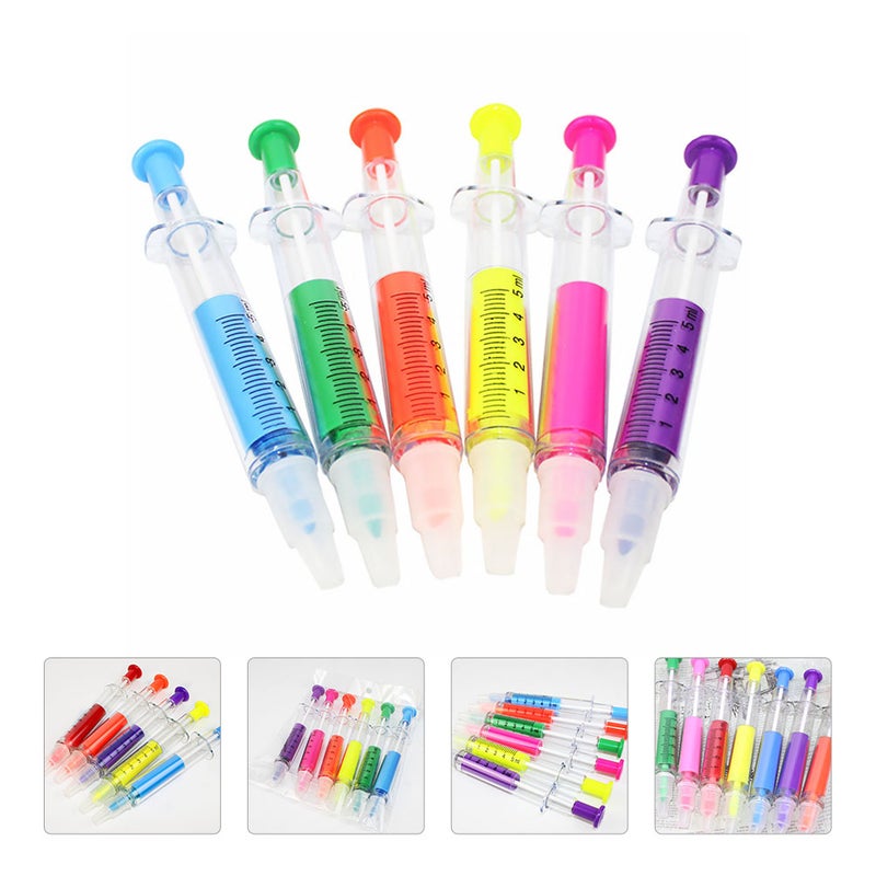 6pcs Practical Marker Pen Funny Syringe-shaped Highlighter Pen for Student - Image 5