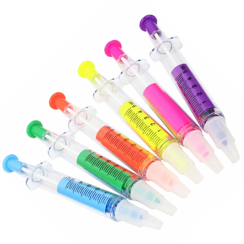 6pcs Practical Marker Pen Funny Syringe-shaped Highlighter Pen for Student - Image 1
