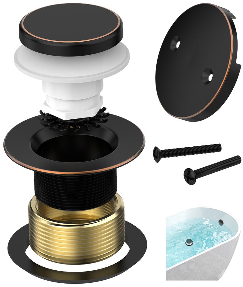 Sogmeter Oil Rubbed Bronze Tub Drain Kit with Hair Catcher, Premium Brass Tip-Toe Bathroom Tub Drain Replacement and 2-Hole Overflow Faceplate, 11.5/16 UNC Bathtub Drain Stopper Assembly - Image 1