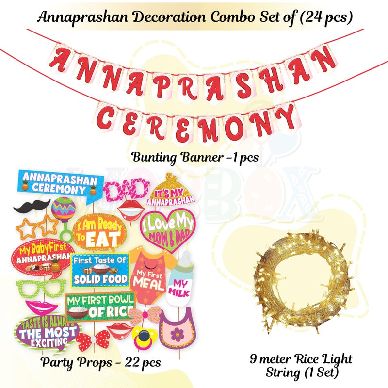 WOBBOX مجموعة زينة ووبوكس شوب أنابراشان التي تشمل أدوات حفل أنابراشان للأطفال، لافتة شوب أنابراشان، زينة ضوء الأرز، أدوات زينة حفل الأرز (27 قطعة مجموعة) (FP5698) - Image 2