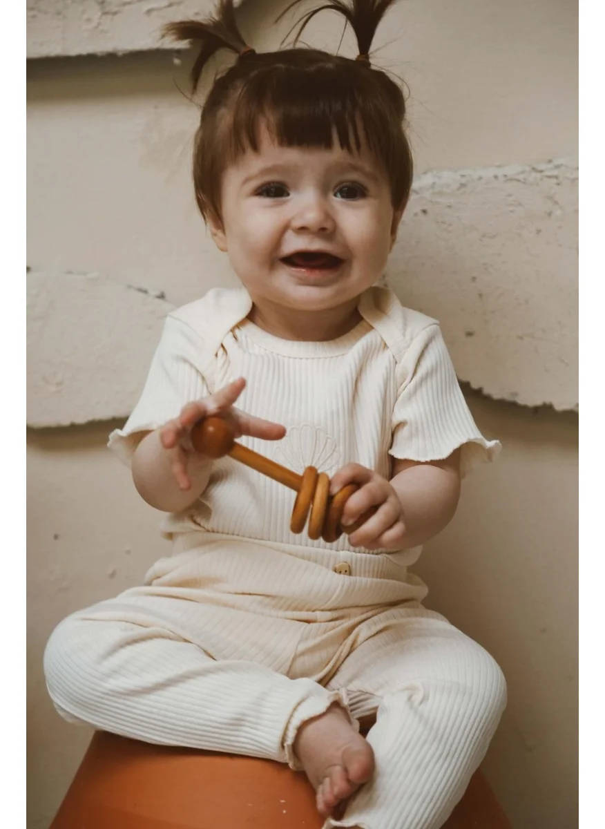 Ohlala Koala Seashell Embroidered Ribbed Bodysuit - Tights Set
